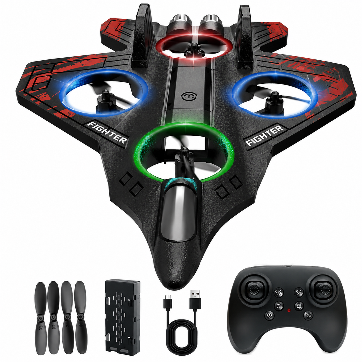 RC Fighter Jet Drone with LED Lights | Remote Control Quadcopter for Kids & Adults